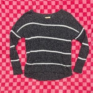 Hollister Grey & White Striped Crewneck Sweater